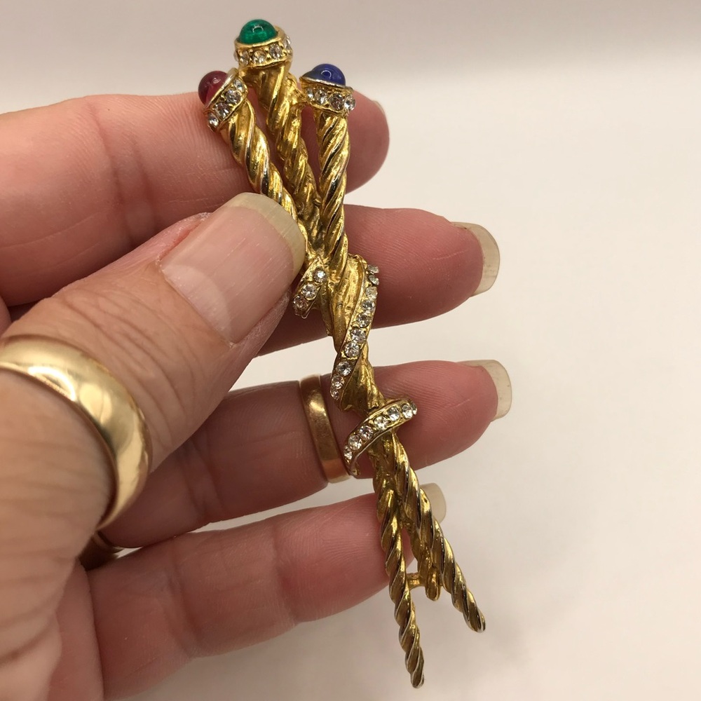 Vintage 3 Staff with Cabachons Brooch - Picture 4 of 8